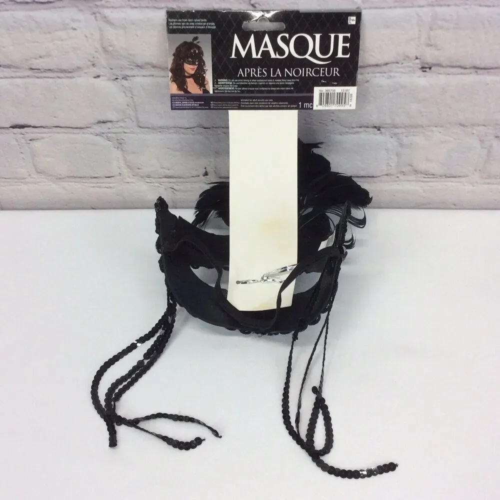 Masquerade Mardi Gras Costume Mask Black Sequins Dark Academia Cosplay Halloween